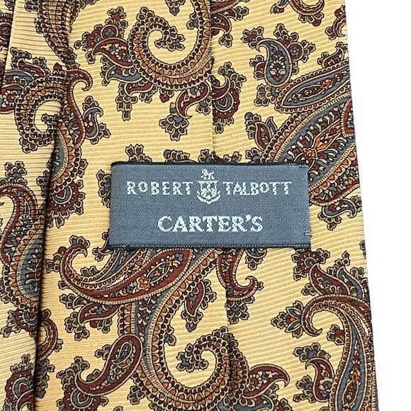 Robert Talbott Carter's Yellow Gold Brown Paisley Silk Neck Tie - Picture 4 of 6